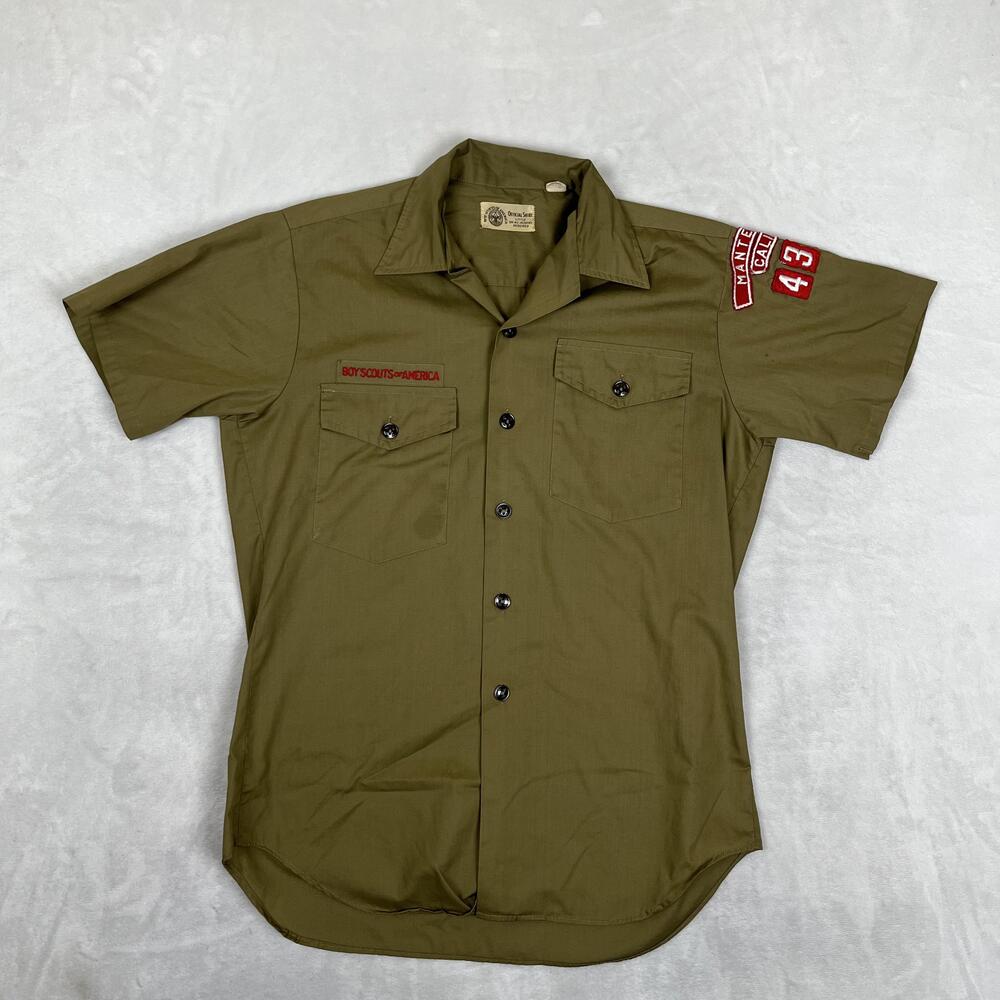 Vintage Boy Scouts Of America Shirt Mens Small Green Short Sleeve BSA Uniform
